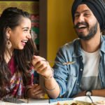 Indian couple is having lunch together