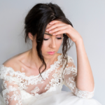 Sad and Worried Bride in her Wedding Day.