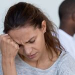 Depressed upset young woman wife feeling frustrated offended and sad after fight with stubborn selfish jealous husband suffer from bad relationships,.