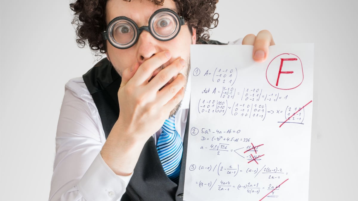 Student is disappointed from math exam results (F grade).